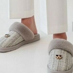 Karl Lagerfeld Paris Faux Fur Sequin Platform Slippers With Charm